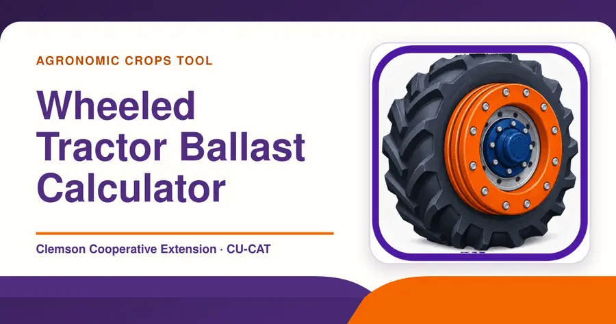 Graphic for CU-CAT Apps’ Wheeled Tractor Ballast Calculator, showing the calculator name and an illustrated tractor wheel.